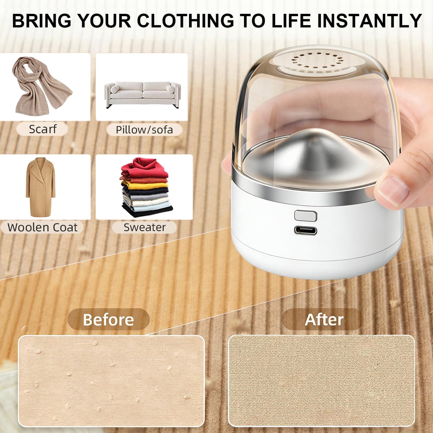Rechargeable Electric Fabric Shaver, Portable Lint Remover & Sweater Defuzzer with 1+2 Stainless Steel Blades, Remove Pilling Safe for Clothes Couch Sofa Blanket Home and Travel