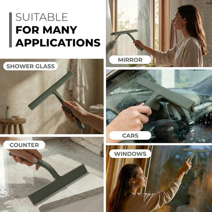 GÜTEWERK Silicone Shower Squeegee for Glass Doors & Mirrors with Stainless Steel Core, Streak-Free & No-Squeak Window Cleaning, 3-in-1 No-Drill Mount (Hook/Suction/Adhesive),White, 9 Inches