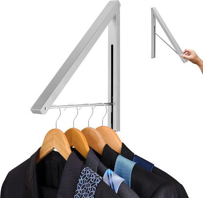 Single Foldable Clothing Rack, Wall-Mounted Retractable Clothes Hanger for Laundry Dryer Room, Hanging Drying Rod, Small Collapsible Folding Garment Racks, Dorm Accessories (Gold)