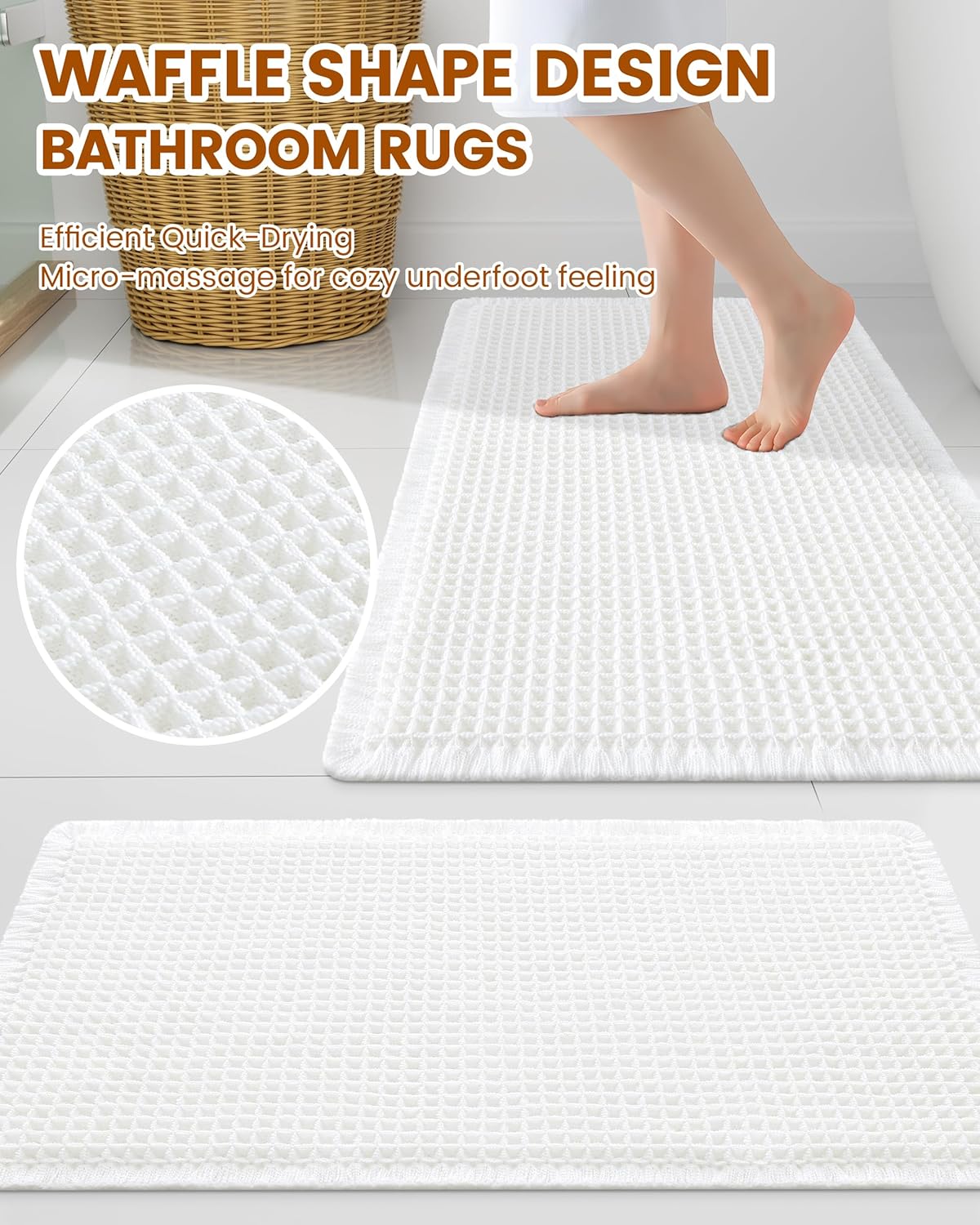 Smiry Waffle Bath Mat 30x20, Extra Soft Absorbent Bathroom Rugs, Non Slip Machine Washable Quick Dry Bath Rugs for Bathroom Floor, Tub, Shower, Home Decor Accessories, Brown