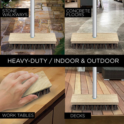 LOLA Deck Scrub Brush Outdoor Broom, Durable Bristles Remove Dirt, Grime, Grout, Leaves, Snow on Patios, Decks, Wet or Dry