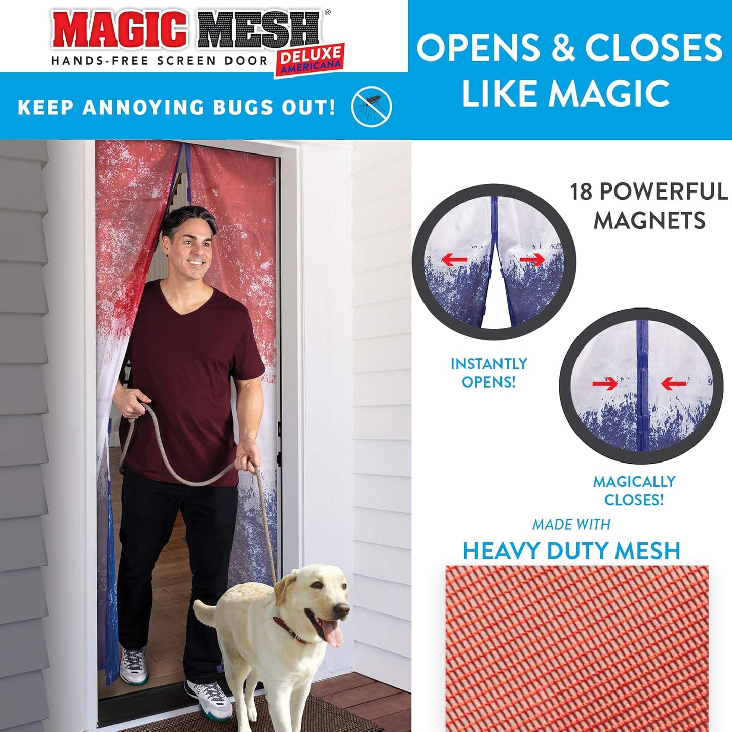 Magic Mesh Deluxe, Black | Magnetic Screen Door, Heavy Duty, Magnetic Closure, Door Net, Patio Screen, Sliding Door Screen, Bug Screen for Doorways, Kid & Pet Friendly | Size 39" x 83" (Pack of 1)