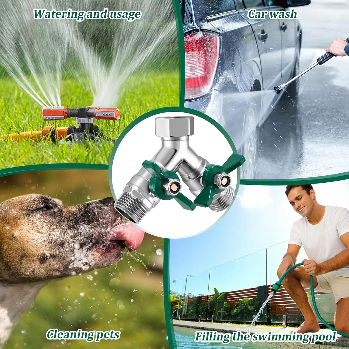 Garden Hose Splitter 2 Way, Heavy Duty Brass Hose Splitter, 3/4" GHT Hose Y Splitter with Shutoff, Full Flow Outdoor Faucet Splitter, Water Hose Y Valve Tap Adapter
