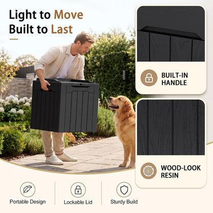JUMMICO 31 Gallon Resin Deck Box Waterproof Indoor Outdoor Storage Boxes for Patio Furniture Cushions and Garden Tools (Brown)