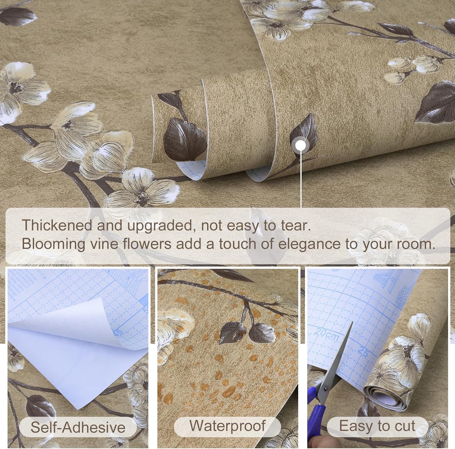 SOON AFTER 17.5”x120” Floral Peel and Stick Wallpaper Flower Tree Contact Paper Self Adhesive Removable Modern Sage Green Wall Paper Decorative Wall Covering Countertop Vinyl Film Roll