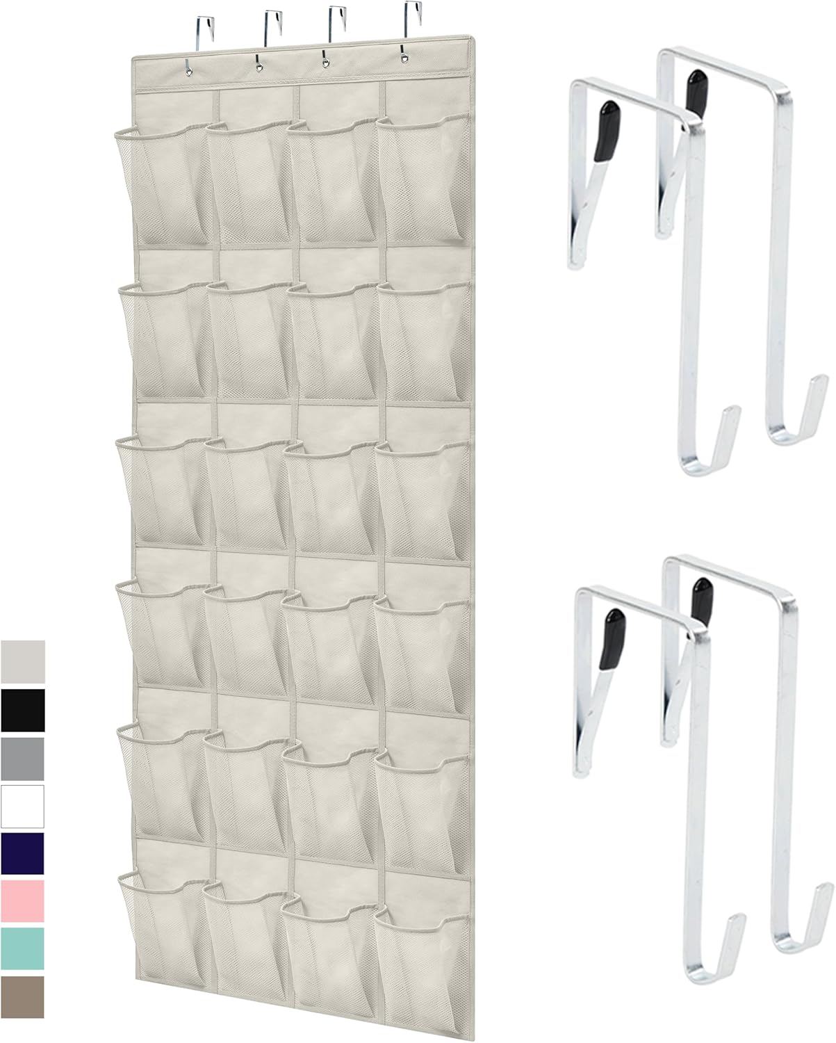 GORILLA GRIP Over the Door Shoe Organizer, 24 Large Breathable Mesh Pockets, Space Saving Hanging Storage Holder, Closet Rack Hanger Holds Up to 40 lbs, Hangs on Closets for Shoes, Accessories, Grey
