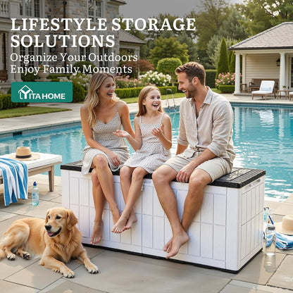 YITAHOME 134 Gallon Large Deck Box | Waterproof Resin Outdoor Storage Box with Lock, Doubles as 2-Person Bench Seating for Patio Furniture Cushions,Garden Tools &