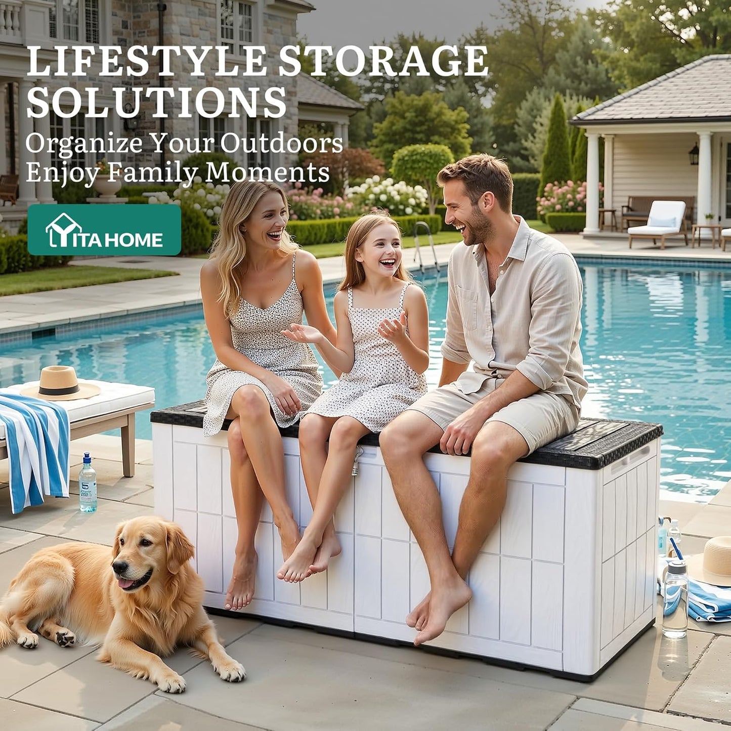 YITAHOME 35 Gallon Outdoor Storage Box | Waterproof Resin Deck Box and Package Delivery with Lockable Lid for Patio Furniture Cushions, Pool Accessories, Garden