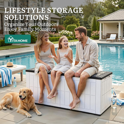YITAHOME 35 Gallon Outdoor Storage Box | Waterproof Resin Deck Box and Package Delivery with Lockable Lid for Patio Furniture Cushions, Pool Accessories, Garden