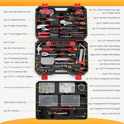 NEWBULIG 330-Piece Complete Tool Box Set, Durable Homeowners Tool Kit with Pull-Out Drawer, Versatile Home Repair Kit for Auto & Household, DIY Projects, Black-Red