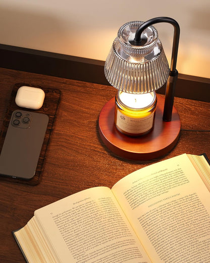LISUNAR Electric Candle Warmer Lamp Black, Candle Lamp Warmer with Timer, Wax Warmer Lamp for Jar Candles, Adjustable Height Candle Light Warmer with 2 Bulbs