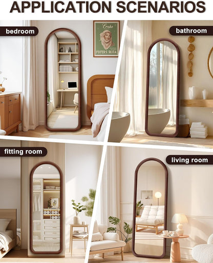 Delma Arched Full Length Mirror, Free Standing Floor Velvet Finish Frame Mirror for Leaning or Hanging, Soft Touch Bedroom & Living Room Decor, Brown