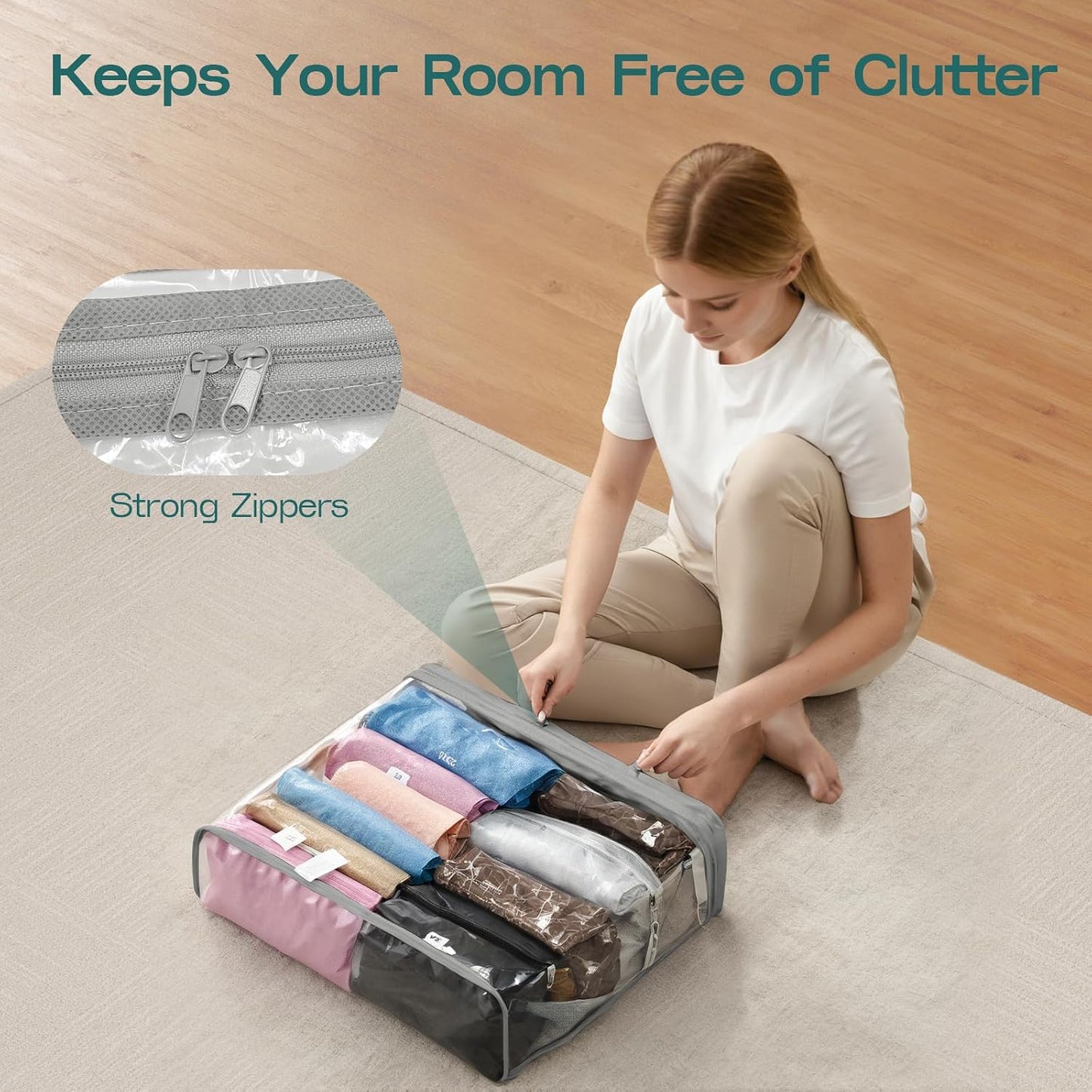5PACK Clear Zippered Storage Bag for Clothes, 22L Clear Storage Bags, and Blanket Storage Bags for Bedding, Blankets, Comforters, Clothing, Books, DVD & CD (White)