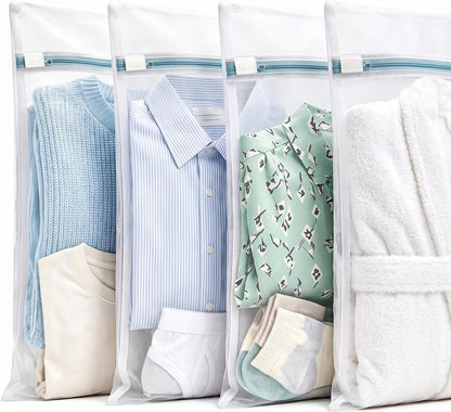 4 Pack Mesh Laundry Bags for Delicates, Medium (12"x16") Wash Bags for Laundry, Durable Honeycomb Mesh Laundry Wash Bag with Auto-Lock Zipper for Lingerie, Blouses, Hosiery, and Daily Clothes