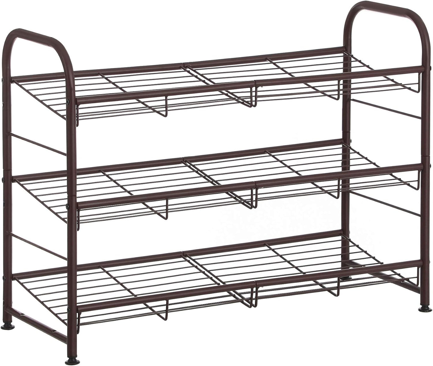 SONGMICS Stackable Shoe Rack, 4 Tier Metal Shoes Rack Storage Shelf, Holds up to 16 Pairs Shoes, Adjustable Slanted Shelves Shoe Tower Organizer for Closet Entryway Small Spaces, Black