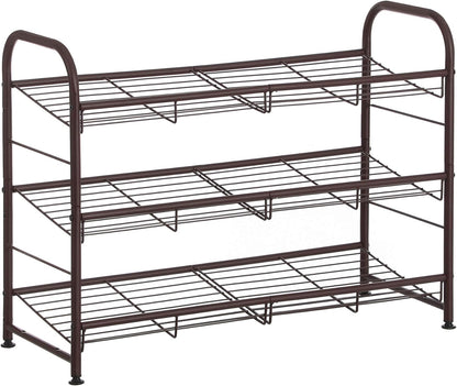 SONGMICS Stackable Shoe Rack, 4 Tier Metal Shoes Rack Storage Shelf, Holds up to 16 Pairs Shoes, Adjustable Slanted Shelves Shoe Tower Organizer for Closet Entryway Small Spaces, Black