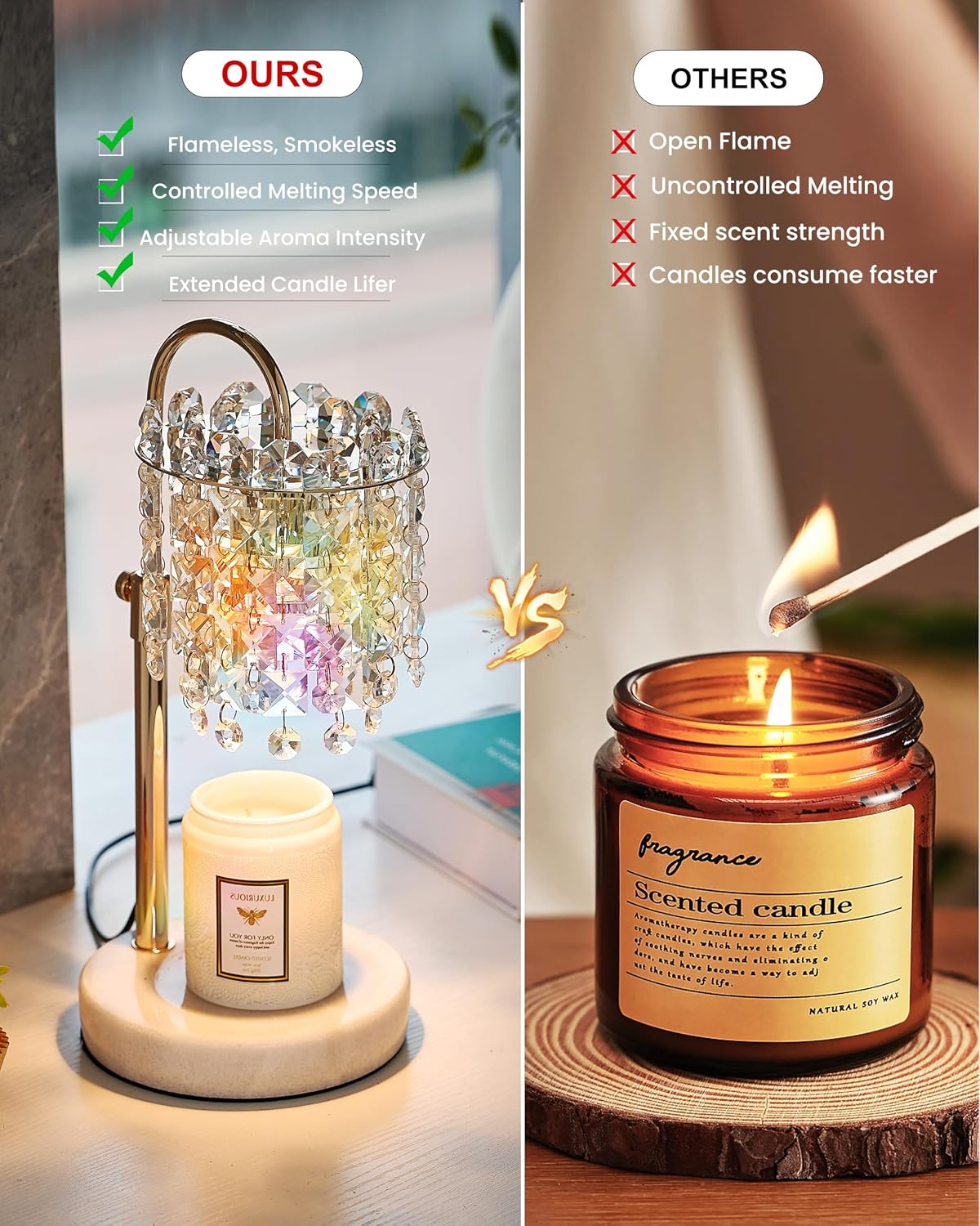 Candle Warmer Lamp with Timer Dimmer Adjustable Height Candle Warmer with Marble Base for Jar Candles, Crystal Candle Lamp with 3 Bulbs for New Home Decor, Women Mom Christmas Birthday Gifts, Silver