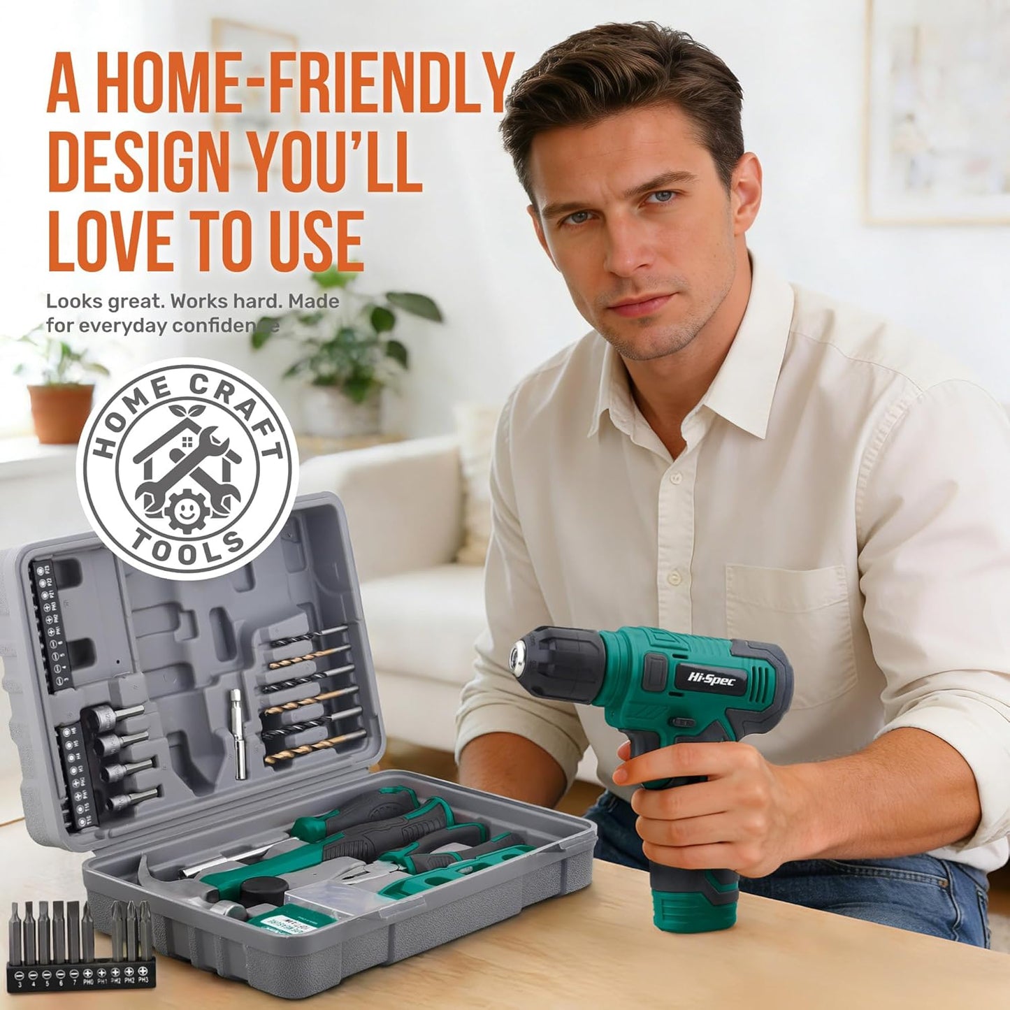 Hi-Spec Pink Tool Set with 8V Drill Set. Complete Cordless & Rechargeable USB Electric Drill Driver Kit for Women, Home DIY Repair & Maintenance, in a Compact Toolbox.