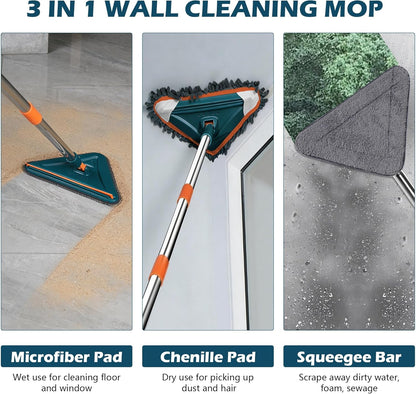 Wall Cleaner Mop with Long Handle, 360° Rotatable Wall Mop, 85“ Baseboard Cleaner Tool Duster for Wall Washer Cleaner Tool for Walls/Dust/Ceiling Fans/Baseboard/Floors