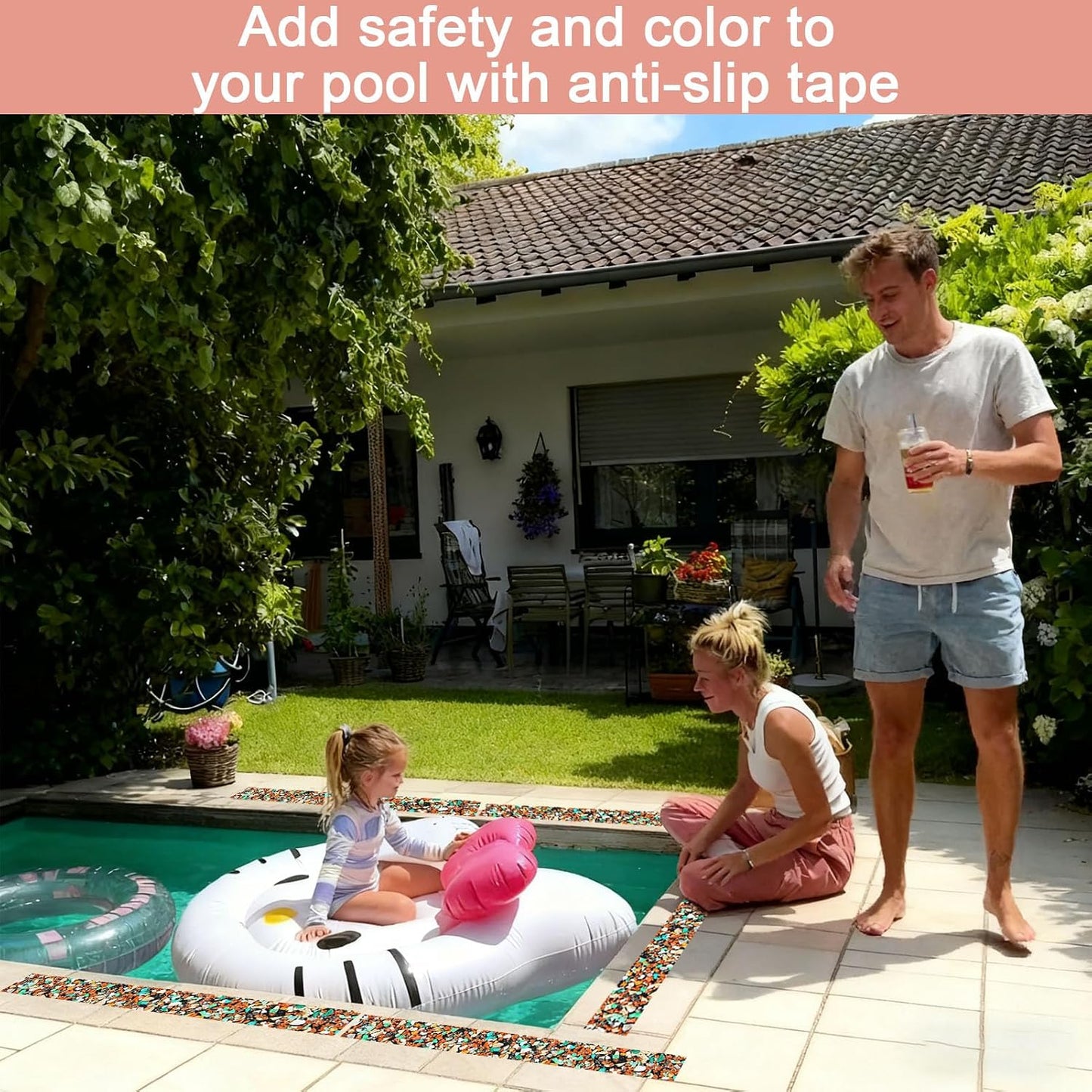 Waterproof Tape for Pools, 4" x15FT Heavy Duty Anti Slip Stair Treads Outdoor Tape Non-Slip Rubber Grip Tape Shower Strips Slip Resistant Tape Traction Tape for Stairs Showers Bathroom Trails