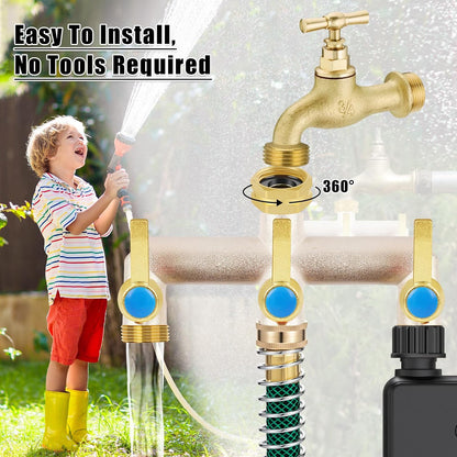 Upgraded Brass Garden Hose Splitter, 3/4" Hose Splitter 2 Way Heavy Duty with Extension Handles, Outdoor Faucet Splitter Water Spigot Splitter with Individual On/Off Valve