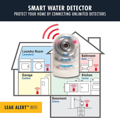 Zircon Leak Alert WiFi -Smart Electronic Water Detector Alarm with Email, Audio and Visual Alerts - Battery Included