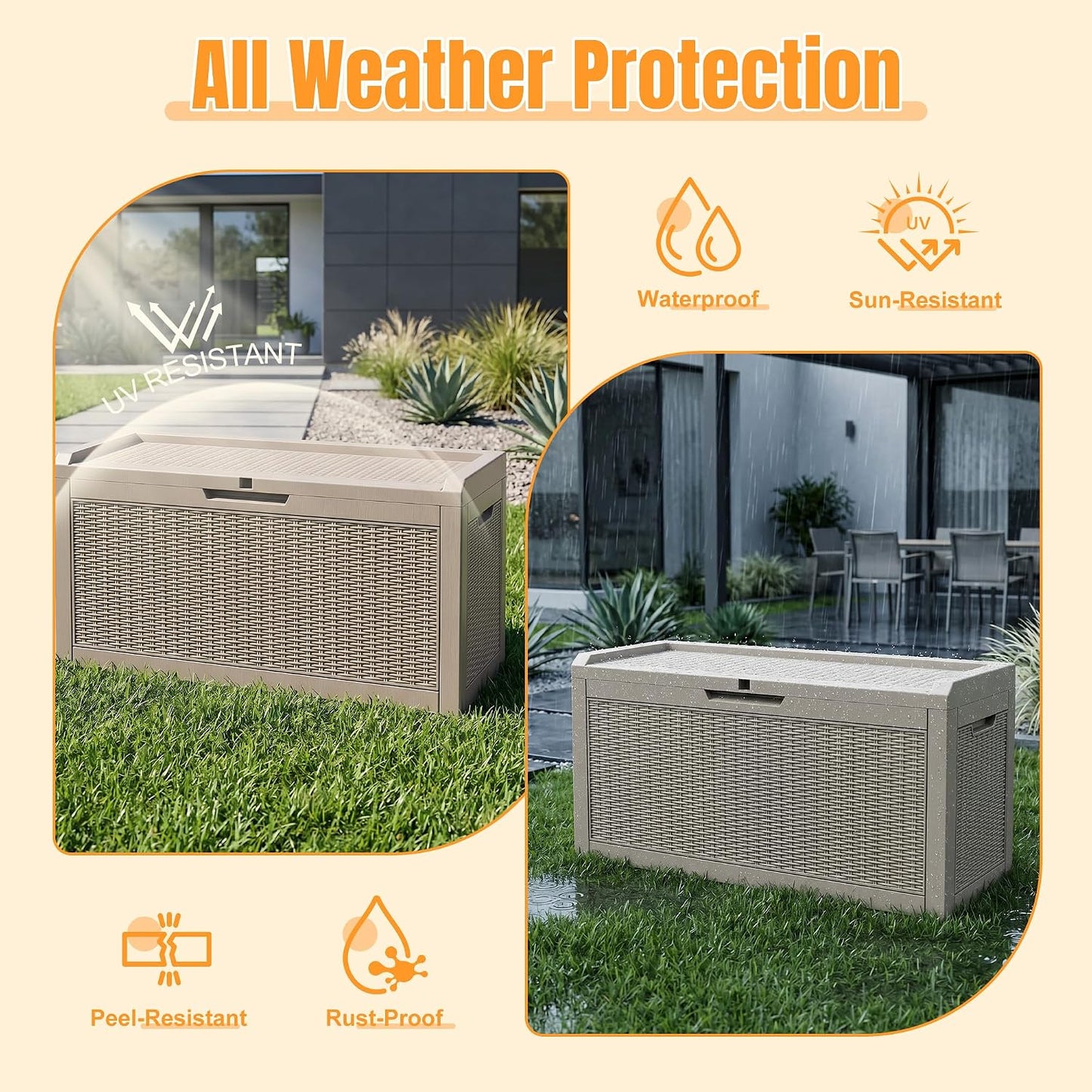Outdoor Storage Box,38 Gallon Resin Deck Box,Waterproof & UV Resistant Lockable Package Delivery Bin,Toy Cabinet for Indoor & Outdoor