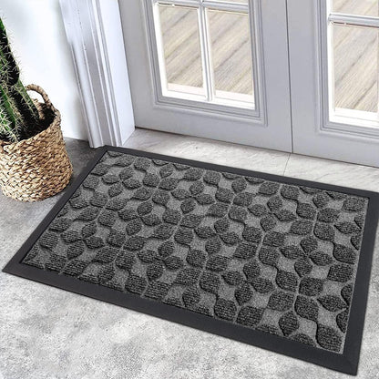 Bulijojo Sturdy Front Entrance Doormats,Durable Heavy Duty Welcome Mat,Thick Absorbent Natural Rubber Non Slip Mat,Easy Clean Entryway Mat 17x30 Inch Leaves Green