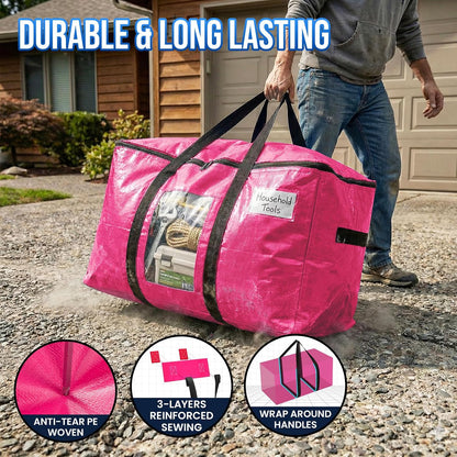 TAILI Extra Large Moving Bags, 4 Pack Blue Heavy Duty Totes For Storage with Visible Window, Wrap Around Handles, Storage Bags for Space Saving, Alternative to Moving Boxes