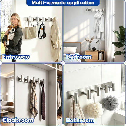 Matte Black Coat Rack Wall Mount - 6 Hooks, Heavy Duty Stainless Steel Wall Hooks for Towels, Coats, Robes, Bags, Hats, Keys, Wall Coat Hanger for Bathroom, Entryway, Kitchen, Hotel, Bedroom, Office