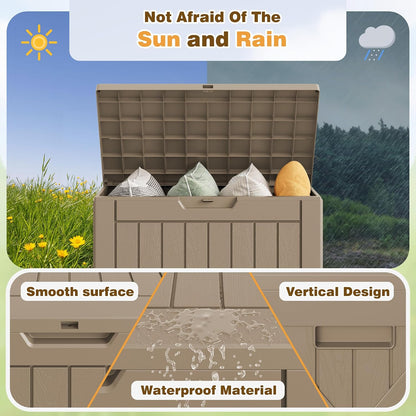 Flamaker Resin Deck Box 120 Gallon Waterproof Large Outdoor Indoor Storage Box Imitation Wood Resin for Patio Furniture Garden Tools and Pool (Black)