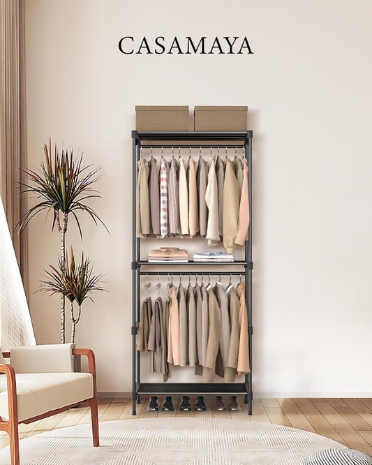 CASAMAYA Clothes Rack, Portable Closet, 80.7 Inch Extra Large Capacity Wardrobe Closet, Clothes Storage Organizer with Shelves and 5 Hanging Rods, Easy to Assembly, Black PCT036B01