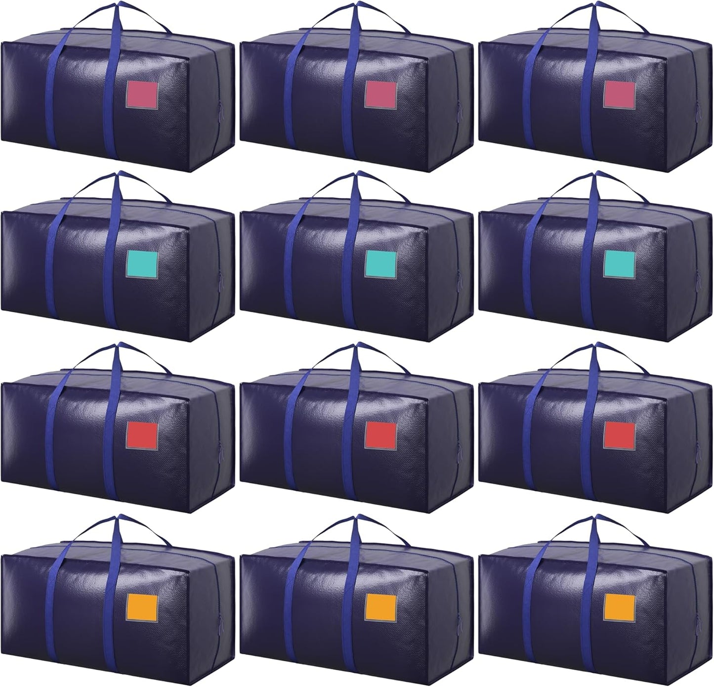 6 Pack Moving Bags Heavy Duty 210GSM with Full-Open Side Zipper, 93L 220lbs Waterproof Foldable Storage Totes for College Dorm Move-In, Moving Boxes Alternative & Home Organization, Blue