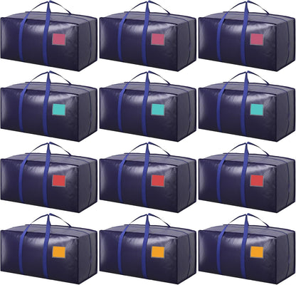 6 Pack Moving Bags Heavy Duty 210GSM with Full-Open Side Zipper, 93L 220lbs Waterproof Foldable Storage Totes for College Dorm Move-In, Moving Boxes Alternative & Home Organization, Blue