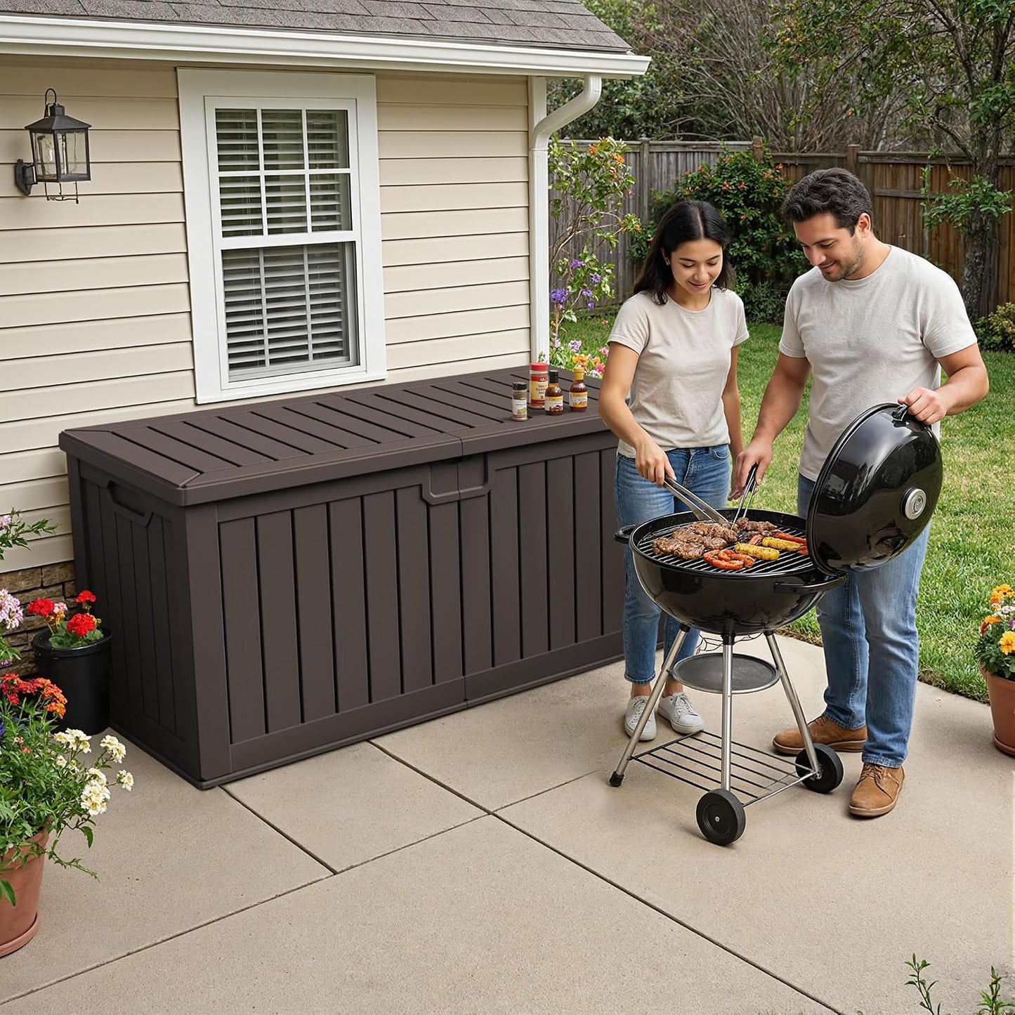 32 Gallon Deck Box Outdoor Indoor Waterproof Storage Box for Patio Furniture, Pool Accessories, Garden Tools, and Cushion Storage, Black