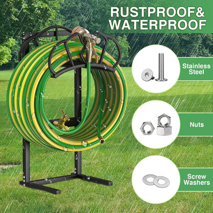 Qatsrin New Garden Hose Holder, Super Stable Water Hose Holders Stand Holds 160-Feet Hose, Rustproof Freestanding Hose Storage Hanger Rack for Outside Yard Lawn Farm, Black