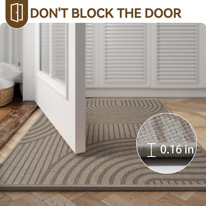 Front Door Mat 17''x30'', Absorbent Dirt Resist Washable Non Slip Low-Profile Indoor Doormat, Easy Clean Welcome Entryway Door Mats, Brown