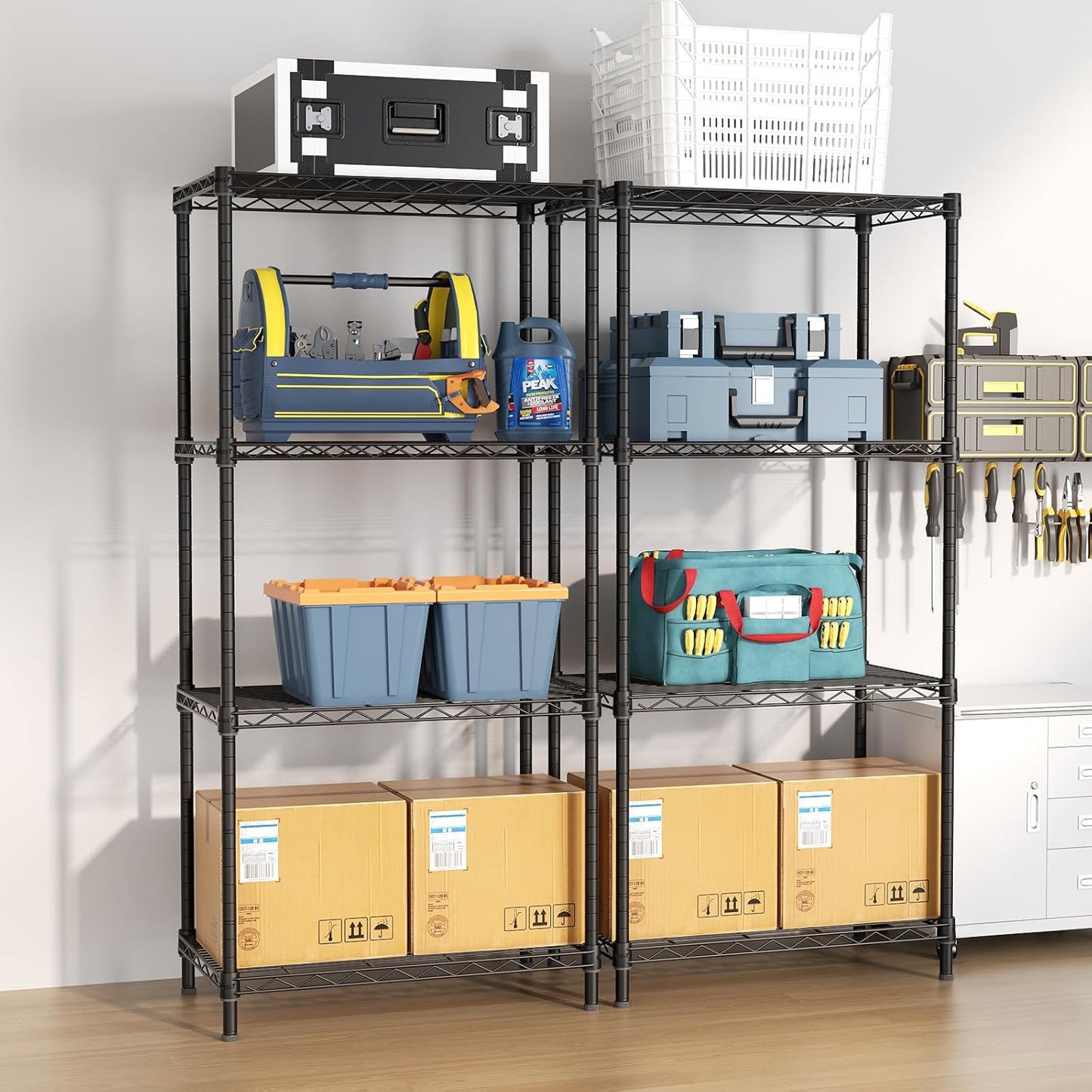 Golpart 4 Tier Adjustable Storage Shelves Metal Utility Shelf Wire Shelving Unit Organizer Rack for Home Kitchen Office Bathroom Pantry Room 12" D x 18" W x 44" H