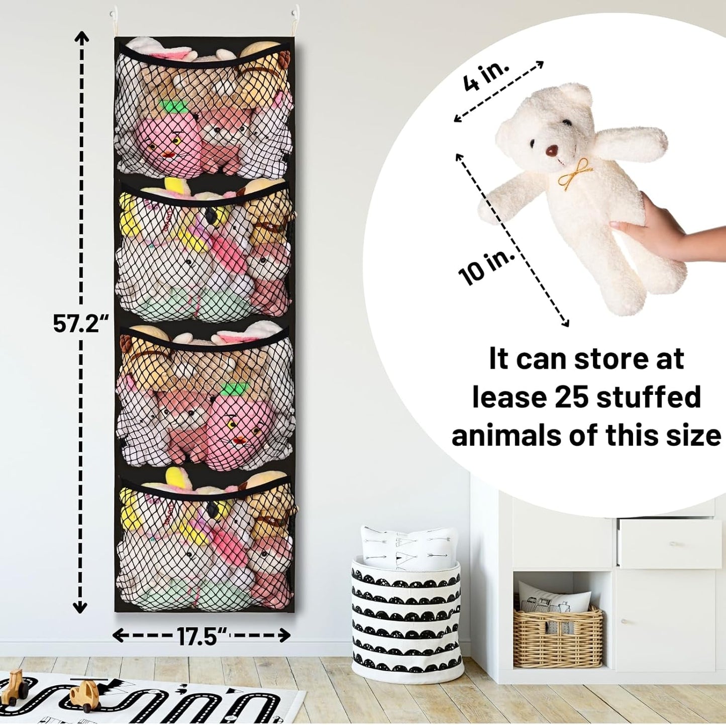 Ofiray-home Cotton Over The Door Stuffed Animal Storage | Toy Organizer for Storage Plush Toys, Stuffed Animal Holder with 4 Large Pockets, Hanging Door Organizer for Nursery