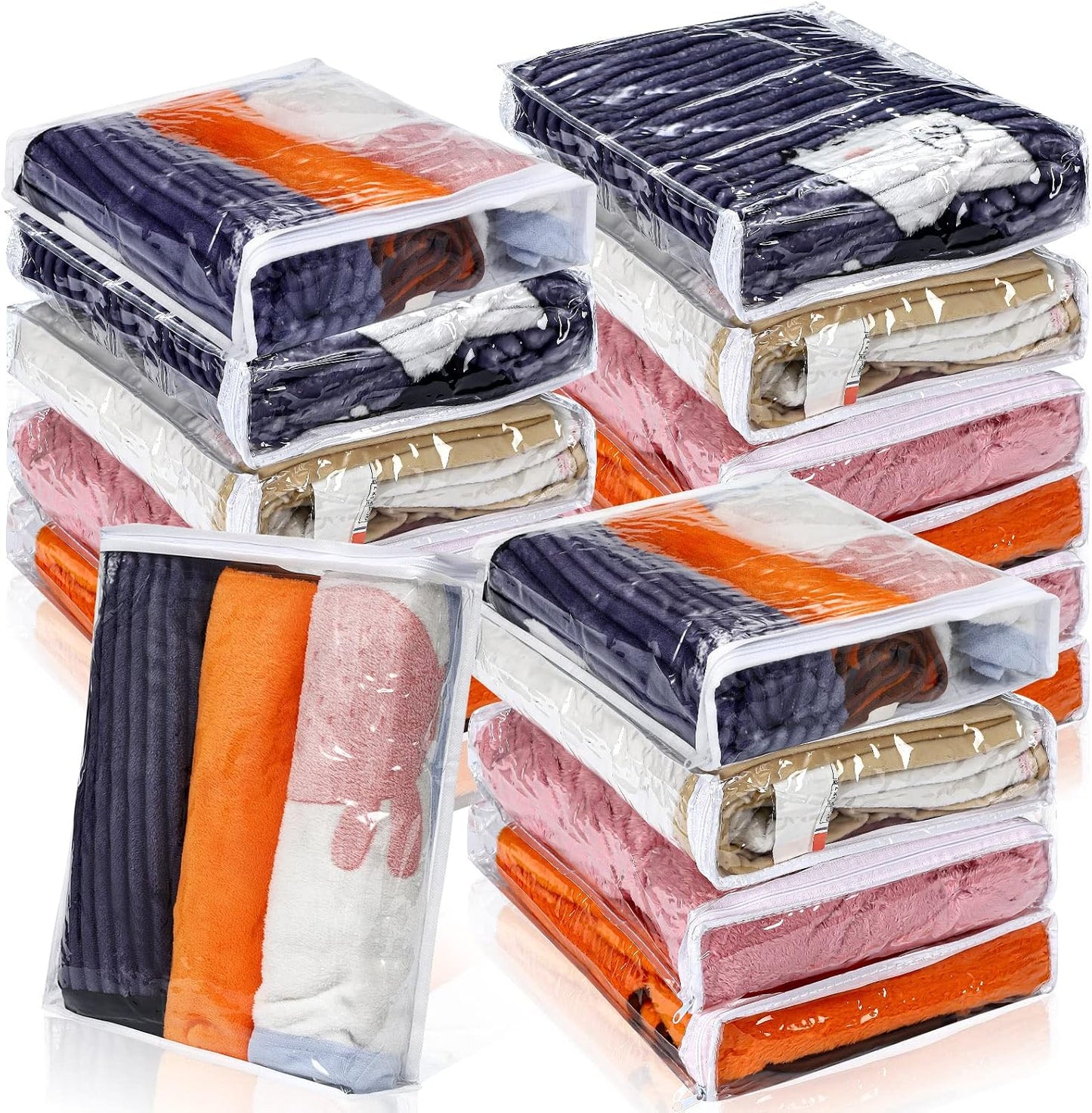 Kingdder 16 Pcs Clear Zippered Storage Bags Plastic Sweater Bags with Zipper 10 x 10 x 2.5 Inch Vinyl Sheet Organizer and Storage for Clothing Blankets Sheet Linen Bed Pillow Cube Organizer