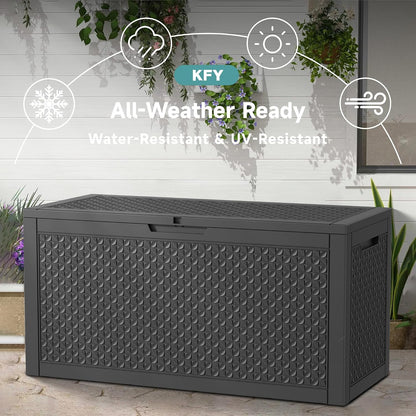 320 Gallon Waterproof Outdoor Storage Box, UV Resistant Resin Deck Box with Hydraulic Rod for Reinforced Stability, Perfect for Patio, Garden, and Pool（Black，320 Gallon）