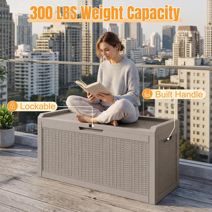Outdoor Storage Box,38 Gallon Resin Deck Box,Waterproof & UV Resistant Lockable Package Delivery Bin,Toy Cabinet for Indoor & Outdoor