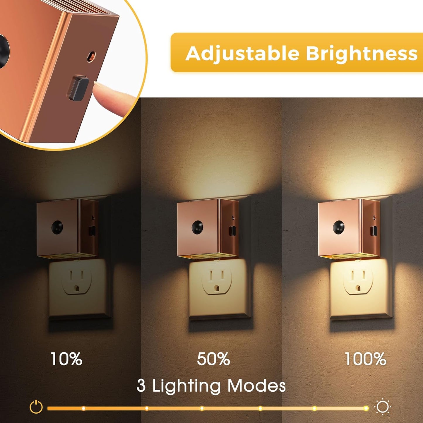 L LOHAS LED Motion Sensor Night Light, [2-Pack] Plug in Night Light with Motion Sensor and Dusk to Dawn Sensor, Brightness Adjustable, 3000K Soft White Nightlight for Bathroom Hallway Kitchen