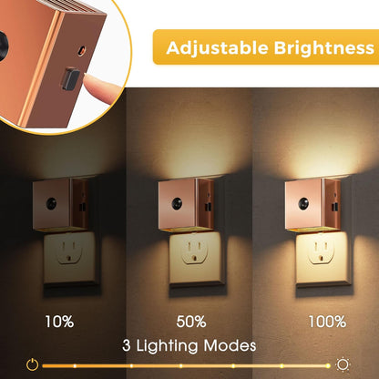 L LOHAS LED Motion Sensor Night Light, [2-Pack] Plug in Night Light with Motion Sensor and Dusk to Dawn Sensor, Brightness Adjustable, 3000K Soft White Nightlight for Bathroom Hallway Kitchen
