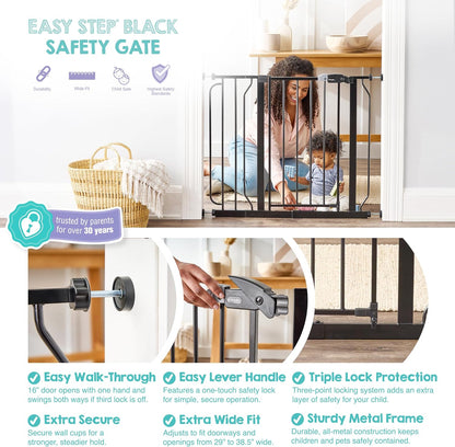 Regalo Safety 29-38.5" Baby Gate for Doorways & Bottom of Stairs, Pressure Mounted Baby Gate with Door for Babies, Toddlers & Pets, Tested & Safe for 30 Years, American Designed, American Owned, White