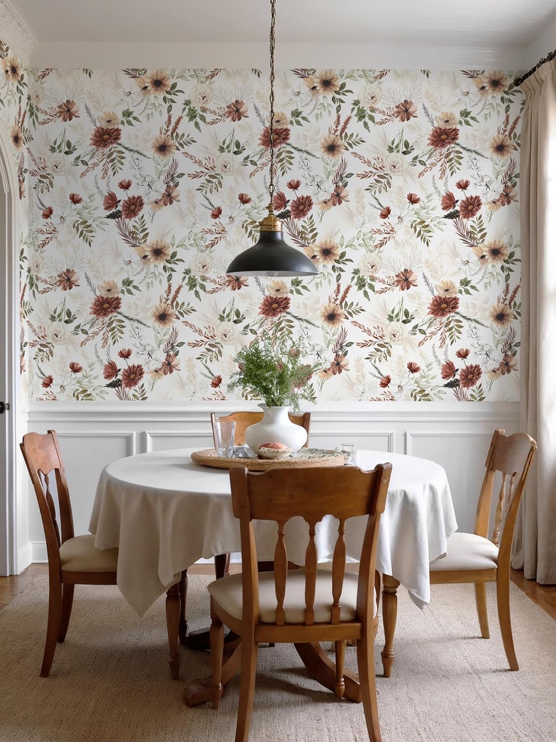 Dimoon 17.3''x78.7'' Peel and Stick Wallpaper Floral Cute Contact Paper Vintage Village Country Cottage Wallpaper Farmhouse Yellow Beige Renter Friendly Geometry Waterproof Embossed Kitchen Bedroom