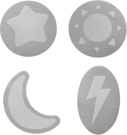 Window Screen Repair Patches Set – Strong Adhesive Mesh – 4 Shapes (Sun, Star, Moon, Lightning Bolt) – Repair Kit for Windows & Doors