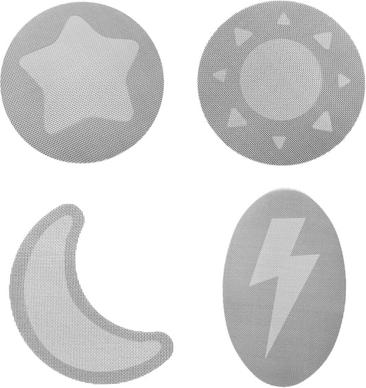Window Screen Repair Patches Set – Strong Adhesive Mesh – 4 Shapes (Sun, Star, Moon, Lightning Bolt) – Repair Kit for Windows & Doors