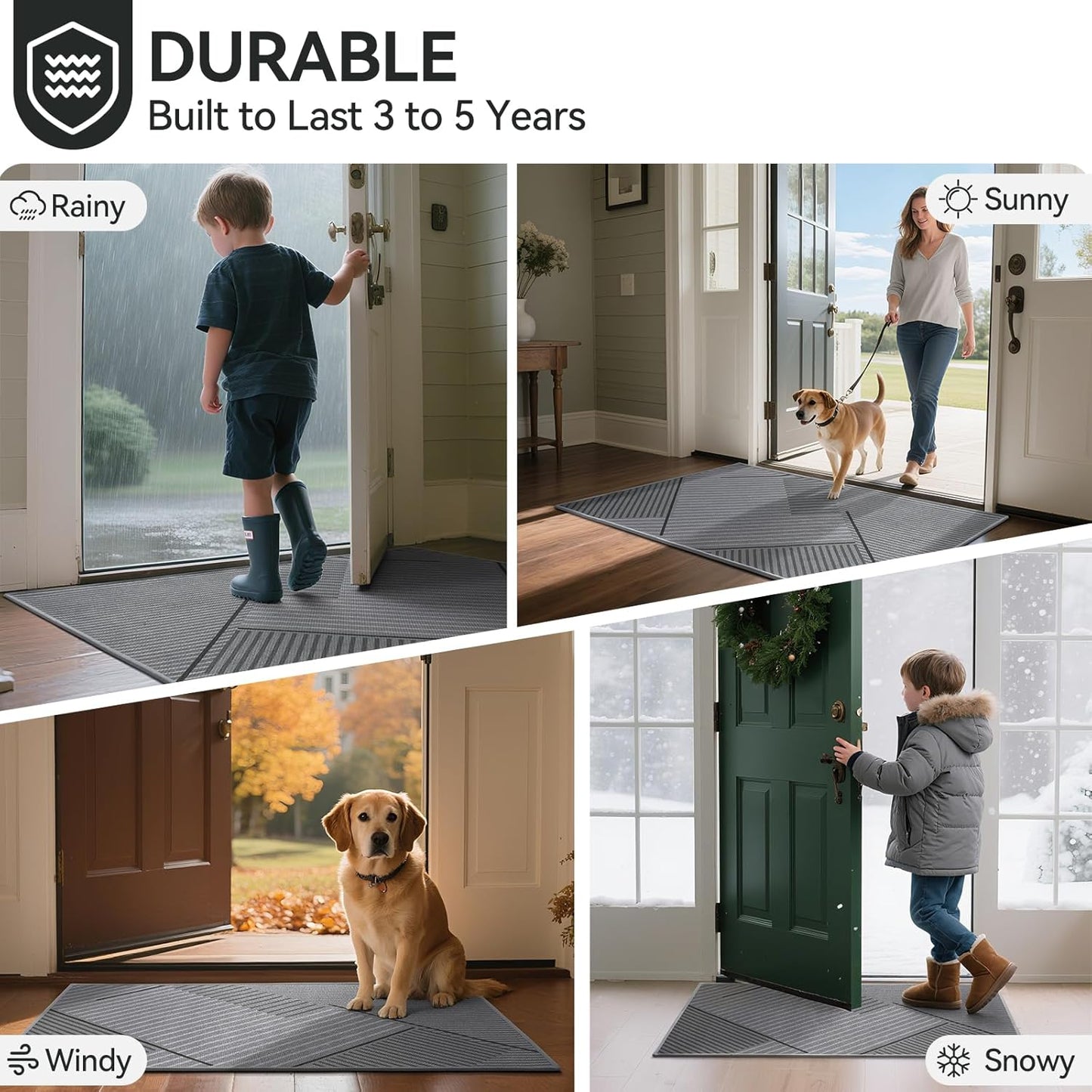 Front Door Mat 17''x30'', Absorbent Dirt Resist Washable Non Slip Low-Profile Indoor Doormat, Easy Clean Welcome Entryway Door Mats, Brown
