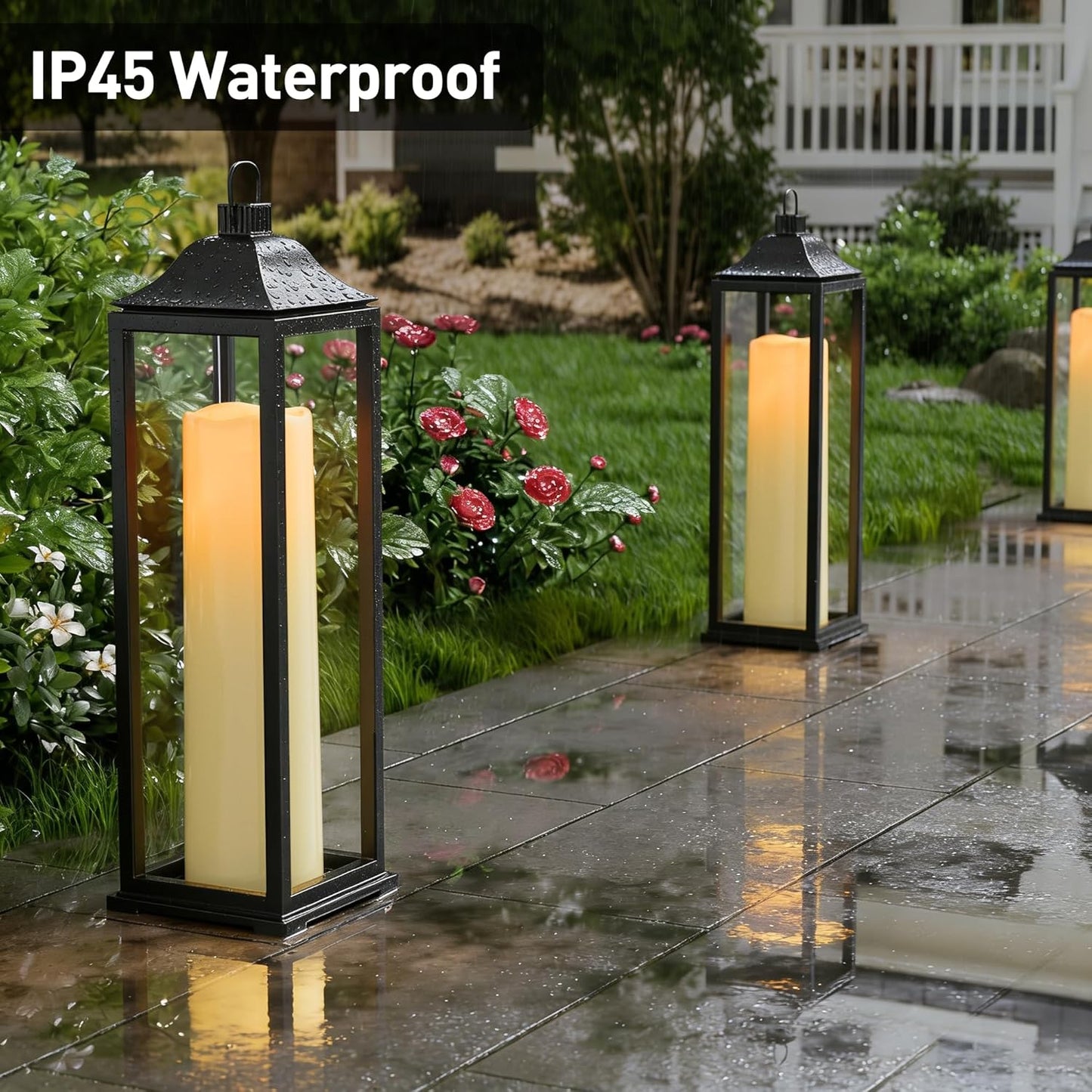 14"×4" Large Outdoor Flameless Candles with Remote Waterproof Battery Operated Candles with Timer LED Pillar Candles Flicking for Home Decoration Porch Wedding Fireplace Lantern, Ivory-Yellow 2Pcs